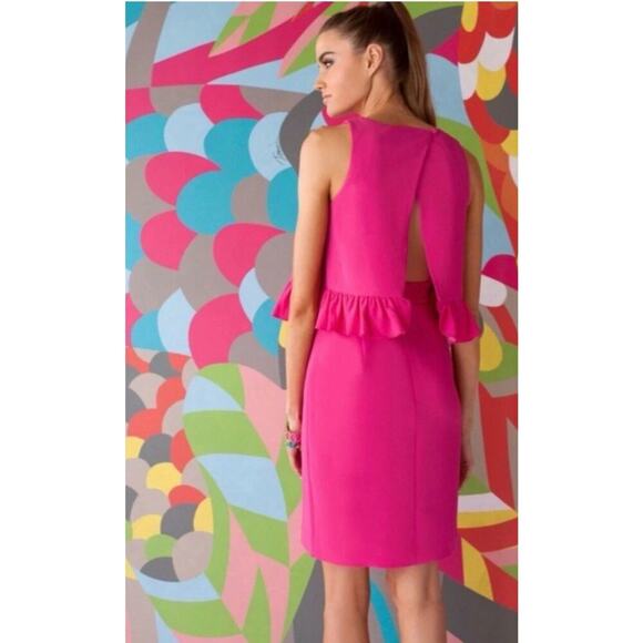 Trina Turk Size 6‎ Hot Pink Sleeveless Ruffle Open Back Crepe Formal Dress NEW - Picture 3 of 14